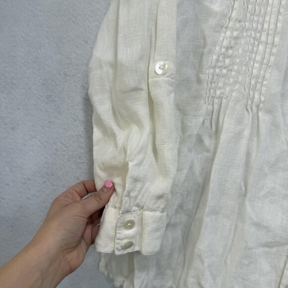 Paper Lace Shirt Womens Small White Linen Button Front Long Sleeve Ruffle Top - Picture 7 of 12